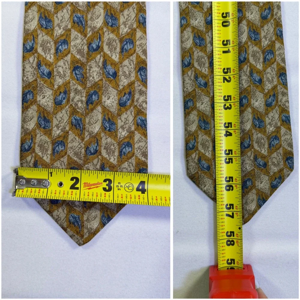 Canali Made in Italy 100% Silk Tie Gold Blue Leaf Geometric Men's Necktie